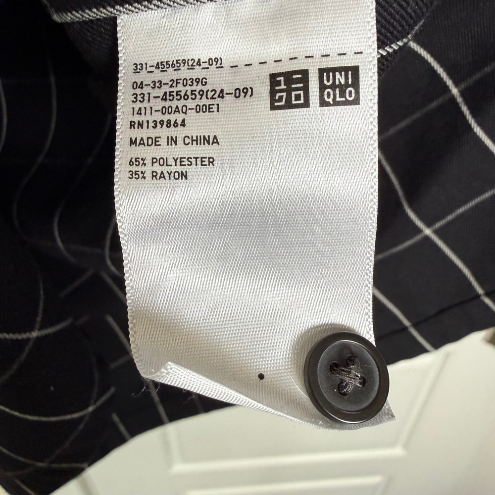 Uniqlo U Band Collar Shirt Mens Small Black Windowpane Check Oversized Lemaire - Picture 8 of 9